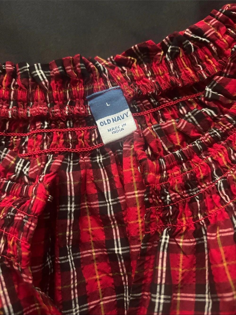 Old Navy Red Plaid Peasant Top